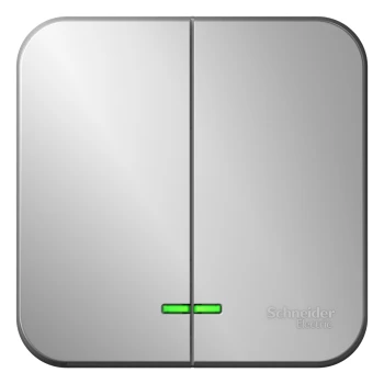 Выключатель 2-клавишный, с подсветкой (в сборе), Алюминий, серия Blanca, Schneider Electric