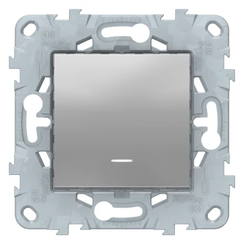 Выключатель 1-клавишный, проходной с подсветкой (с двух мест), Алюминий, серия Unica New, Schneider Electric