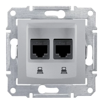 Розетка компьютерная 2-ая экранированная кат.5е, RJ-45 (интернет), Алюминий, серия Sedna, Schneider Electric